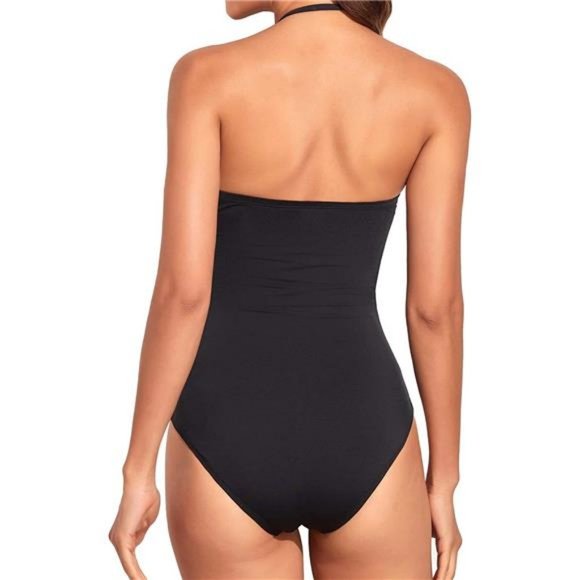 Women Tummy Control One Piece Swimsuits Strapless Bandeau Bathing Suits Halter - Picture 2 of 7